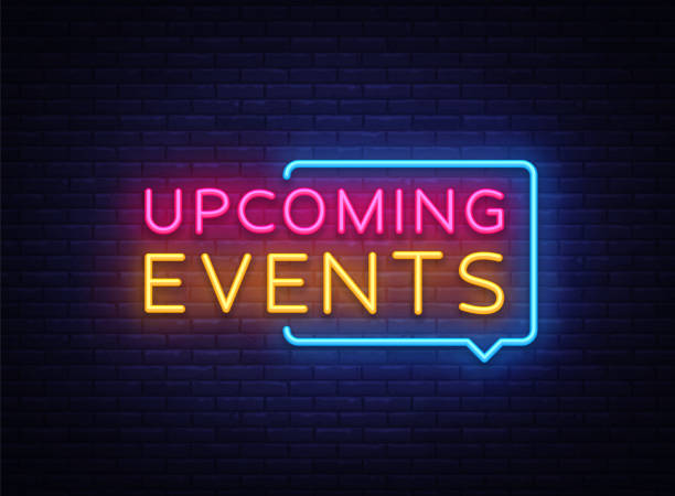 upcoming events Upcoming Events neon signs vector. Upcoming Events design template neon sign, light banner, neon signboard, nightly bright advertising, light inscription. Vector illustration.